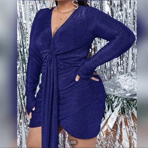 Navy Blue Draped Glitter Bodycon Mini Dress